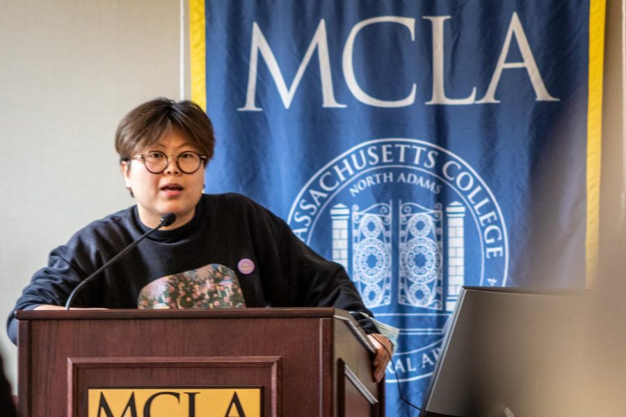 Wang Chen is MCLA’s artist-in-residence for the next nine months, and recently gave a lecture describing their art and to give advice to aspiring artists. (Photo by Johnluke Kunce)