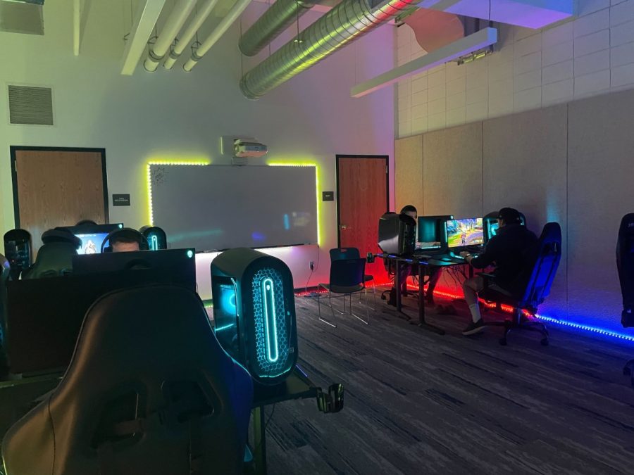 Students using the current esports facility at MCLA. (Photo by Owen Brown)