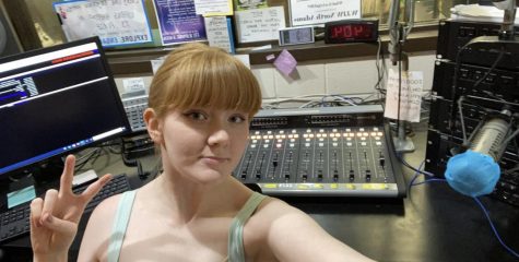 Audrey Perdue, DJ, in the WJJW station during her show. 