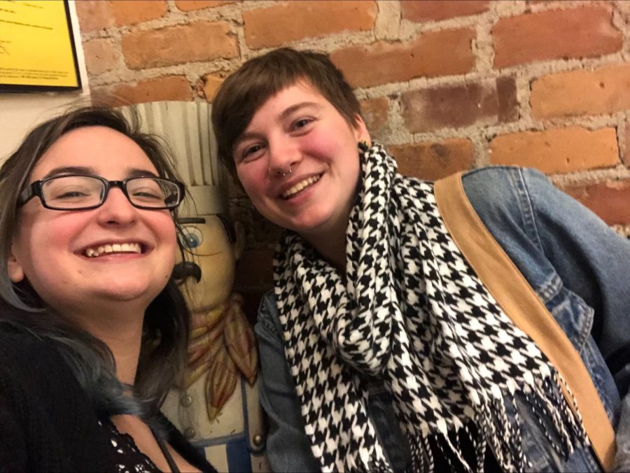 Gabriele Osowiecki 23 (right) photographed with Liza Marsala 23 (left). The two are Co-Editors-in-Chief of Spires, MCLAs literary magazine.