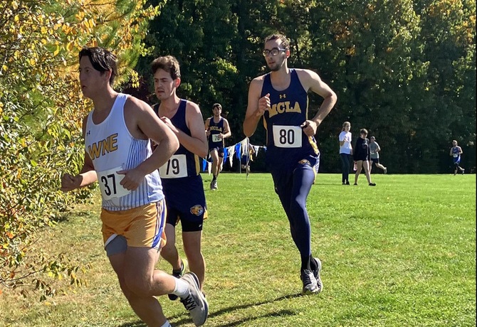 Patrick Casagrande (Left) and Elyjah Garneau (Right) running during the Panther Invitational hosted by the Albany College of Pharmacy and Sciences at Indian Ladder Farms (via MCLA Athletics).