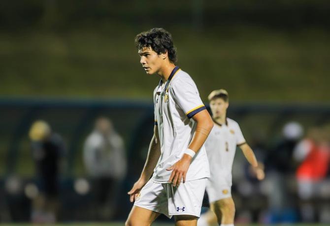 Jacob Malburg '26 would score his team leading fourth goal of the season during MCLA's Friday night matchup against Framingham State University.