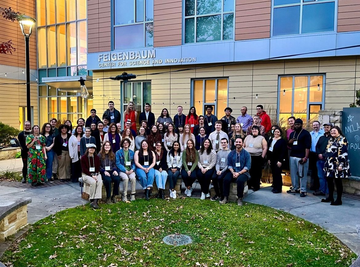 Participants from the URSCA conference pose outside the Center for Science and Innovation here at MCLA.