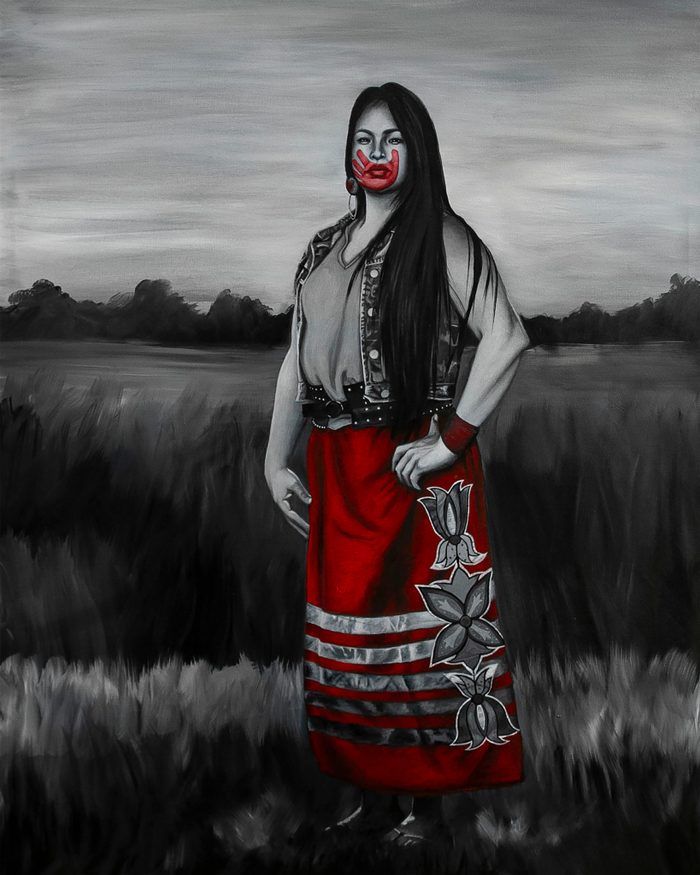 A portrait titled “Anonymous in RED” from the “Portraits in RED” series. (ACRYLIC PAINTING BY NAYANA LAFOND)