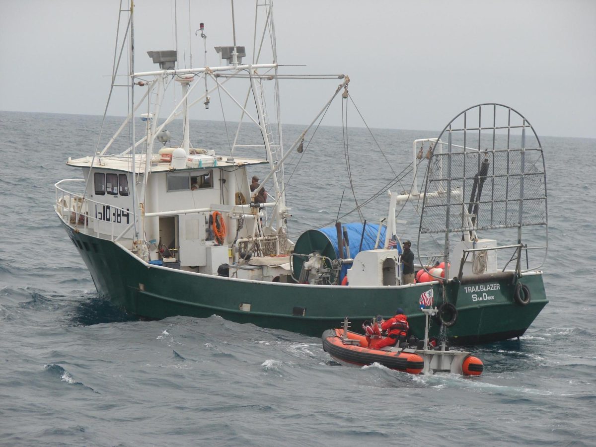 A commercial fishing vessel at sea during a Coast Guard safety inspection. (U.S. Coast Guard / File photo)